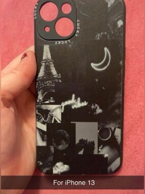 Black 'Good Vibes' Collage Case for iPhone 13 - Unbranded